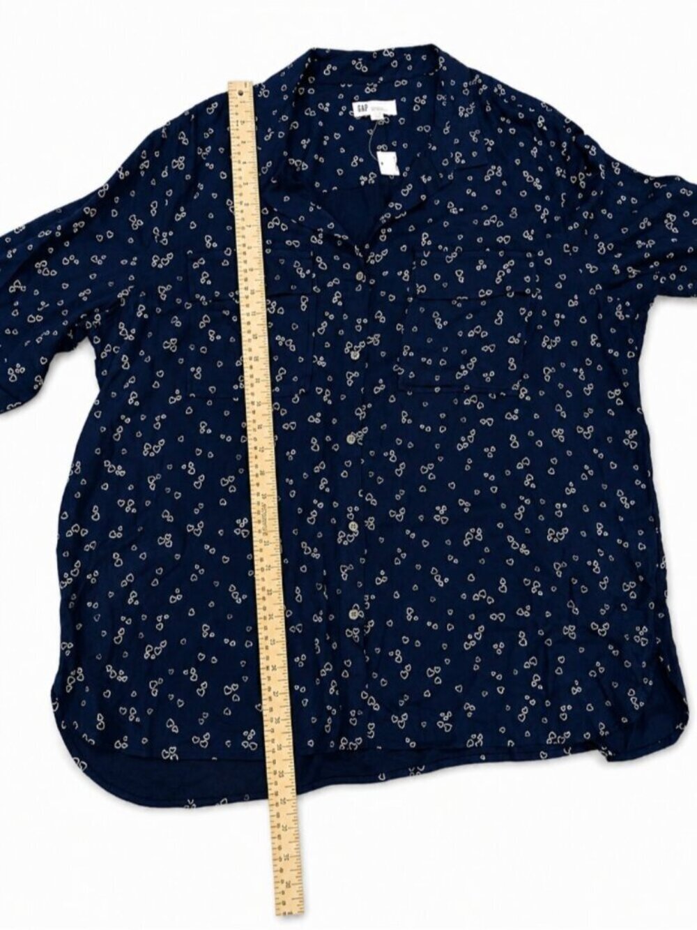 GAP Boyfriend Utility Button-Up Blouse XXL Navy Blue Long Sleeve Relaxed Shirt - Picture 5 of 7